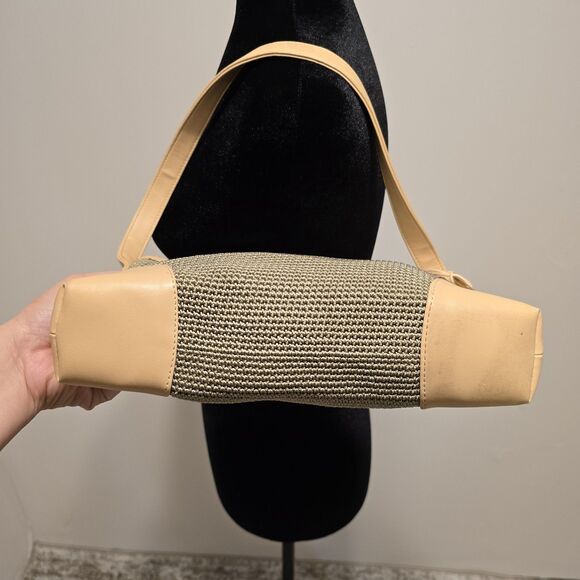 The Sak Y2K Shoulder Bag Knit Woven Purse Vintage 90s Hobo Cream Gray Crochet - Picture 5 of 11